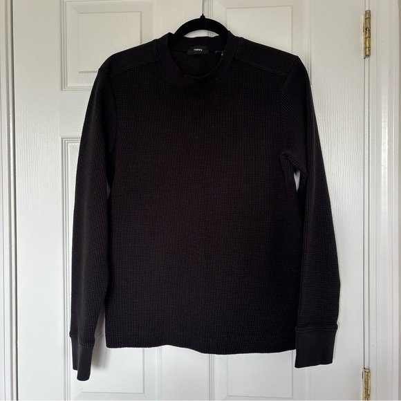 Men's Theory Black Waffle Knit Henley Long Sleeve Size Small - Picture 1 of 6